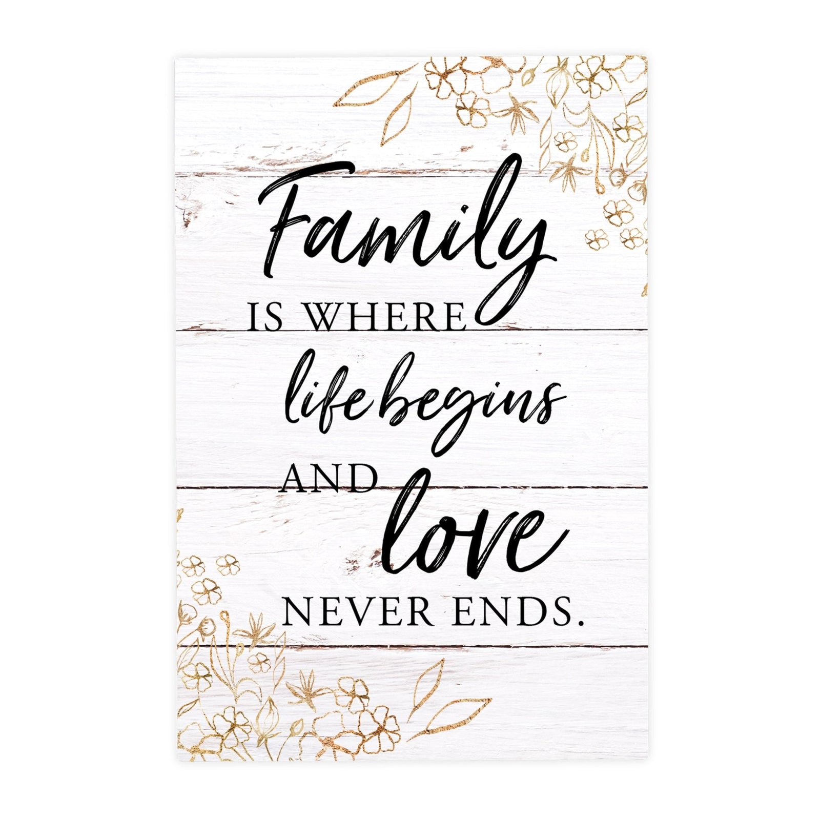 Wood Wall Sign with Inspirational Quote Family Where Life Begins (Flower) Table Top Home Office Desk Decoration 5.5x8in - LifeSong Milestones