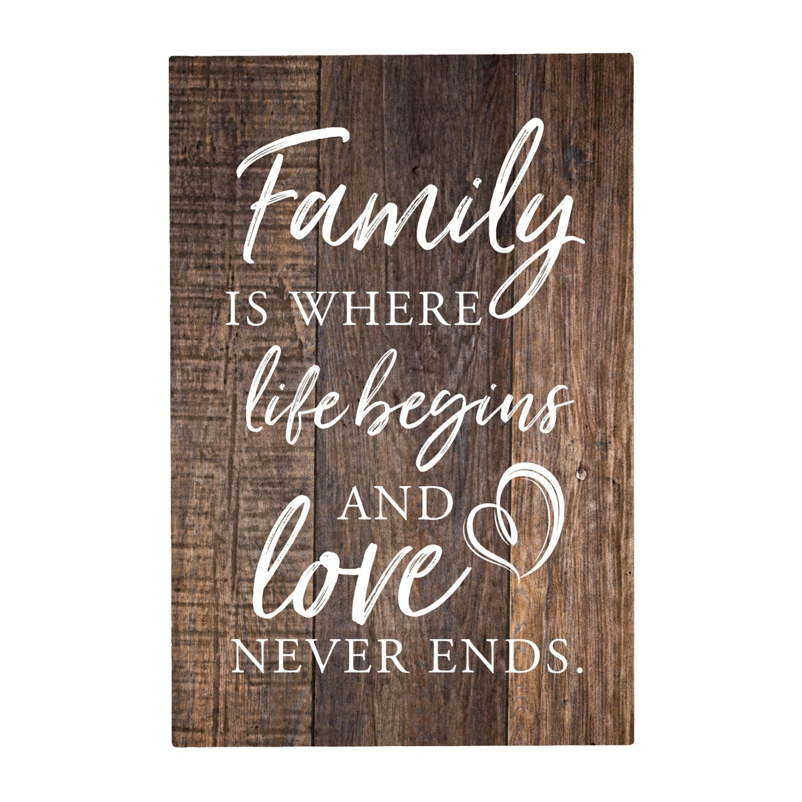 Wood Wall Sign with Inspirational Quote Family Where Life Begins (Flower) Table Top Home Office Desk Decoration 5.5x8in - LifeSong Milestones