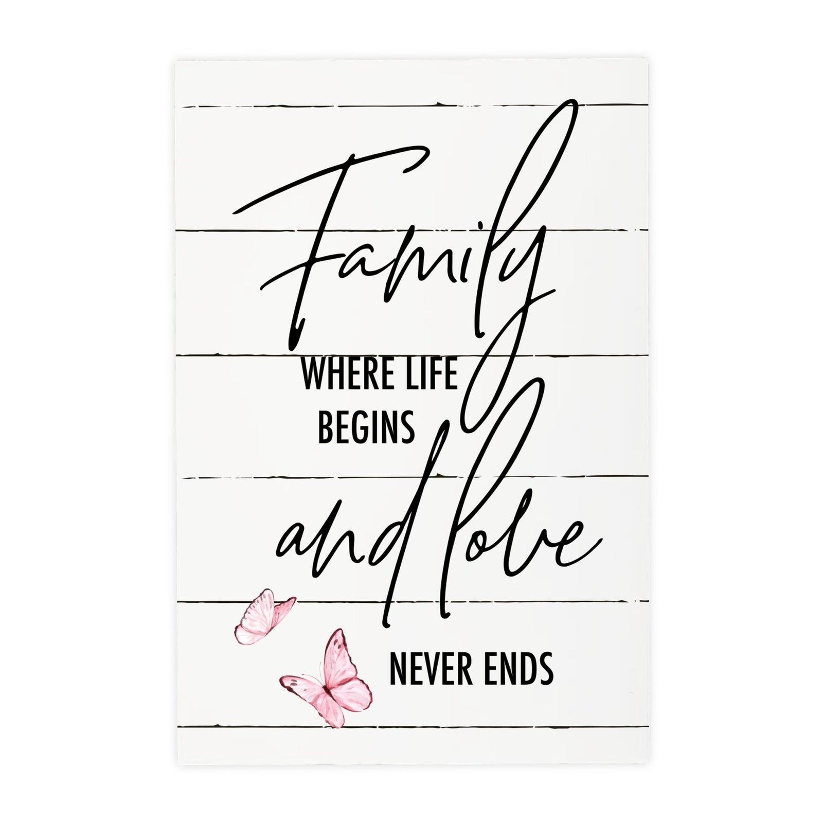 Wood Wall Sign with Inspirational Quote Family Where Life Begins (Pink) Table Top Home Office Desk Decoration 5.5x8in - LifeSong Milestones