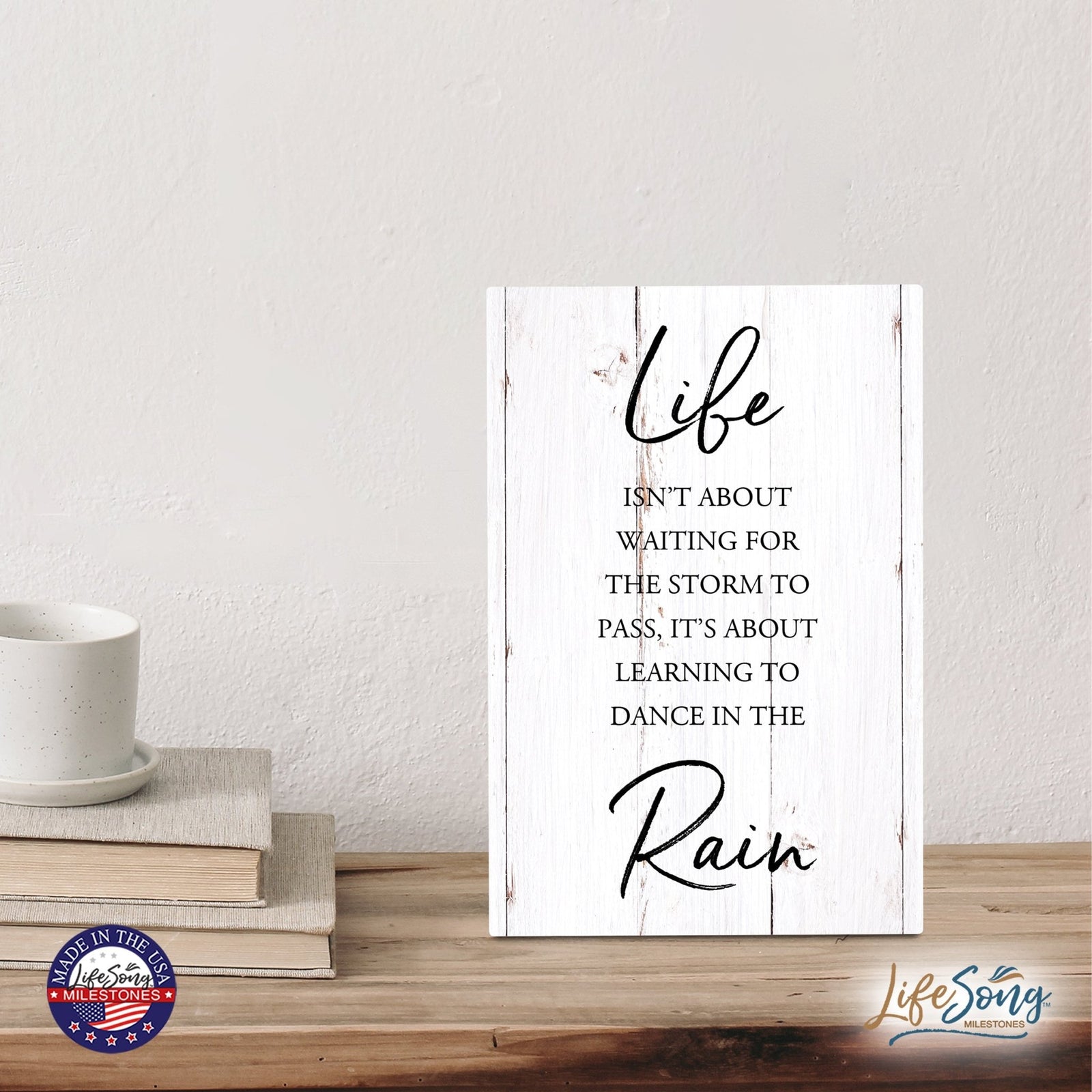 Wood Wall Sign with Inspirational Quote Life Isn’t About Waiting Table Top Home Office Desk Decoration 5.5x8in - LifeSong Milestones