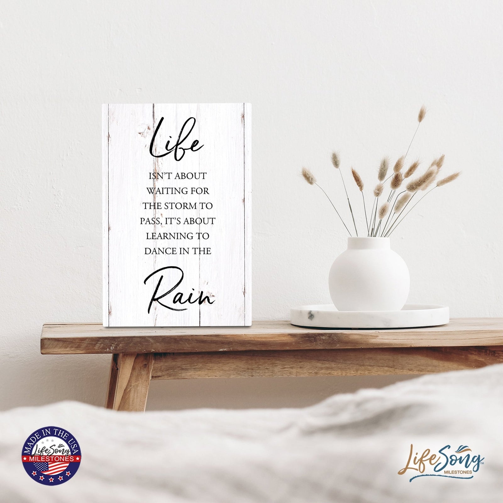 Wood Wall Sign with Inspirational Quote Life Isn’t About Waiting Table Top Home Office Desk Decoration 5.5x8in - LifeSong Milestones
