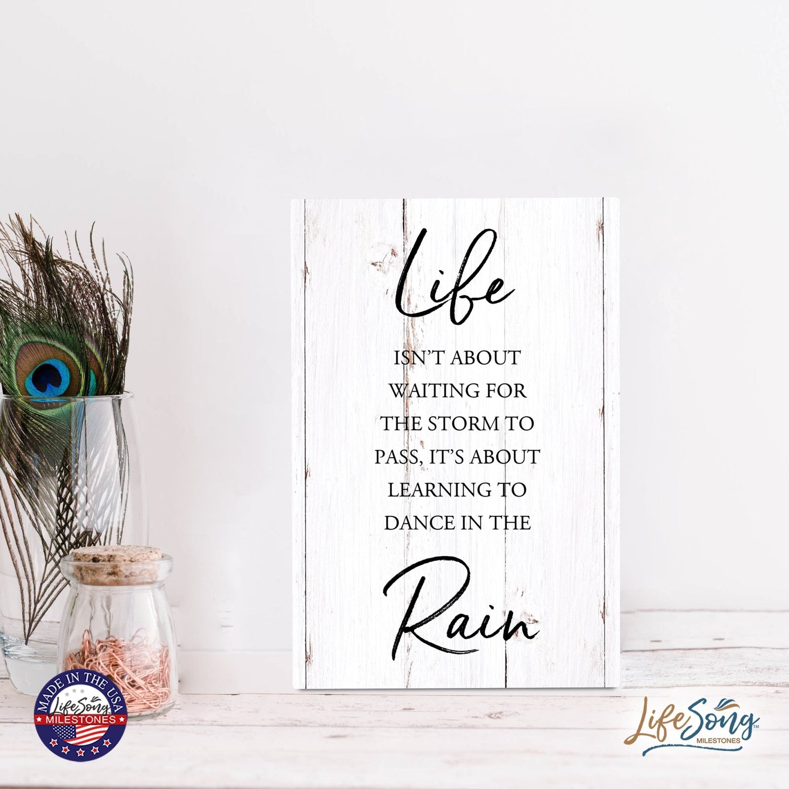 Wood Wall Sign with Inspirational Quote Life Isn’t About Waiting Table Top Home Office Desk Decoration 5.5x8in - LifeSong Milestones