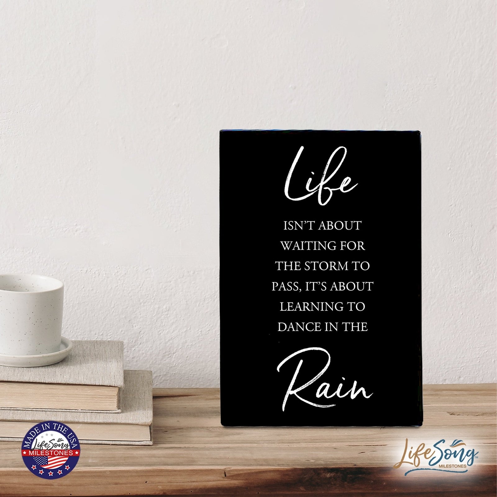 Wood Wall Sign with Inspirational Quote Life Isn’t About Waiting Table Top Home Office Desk Decoration 5.5x8in - LifeSong Milestones