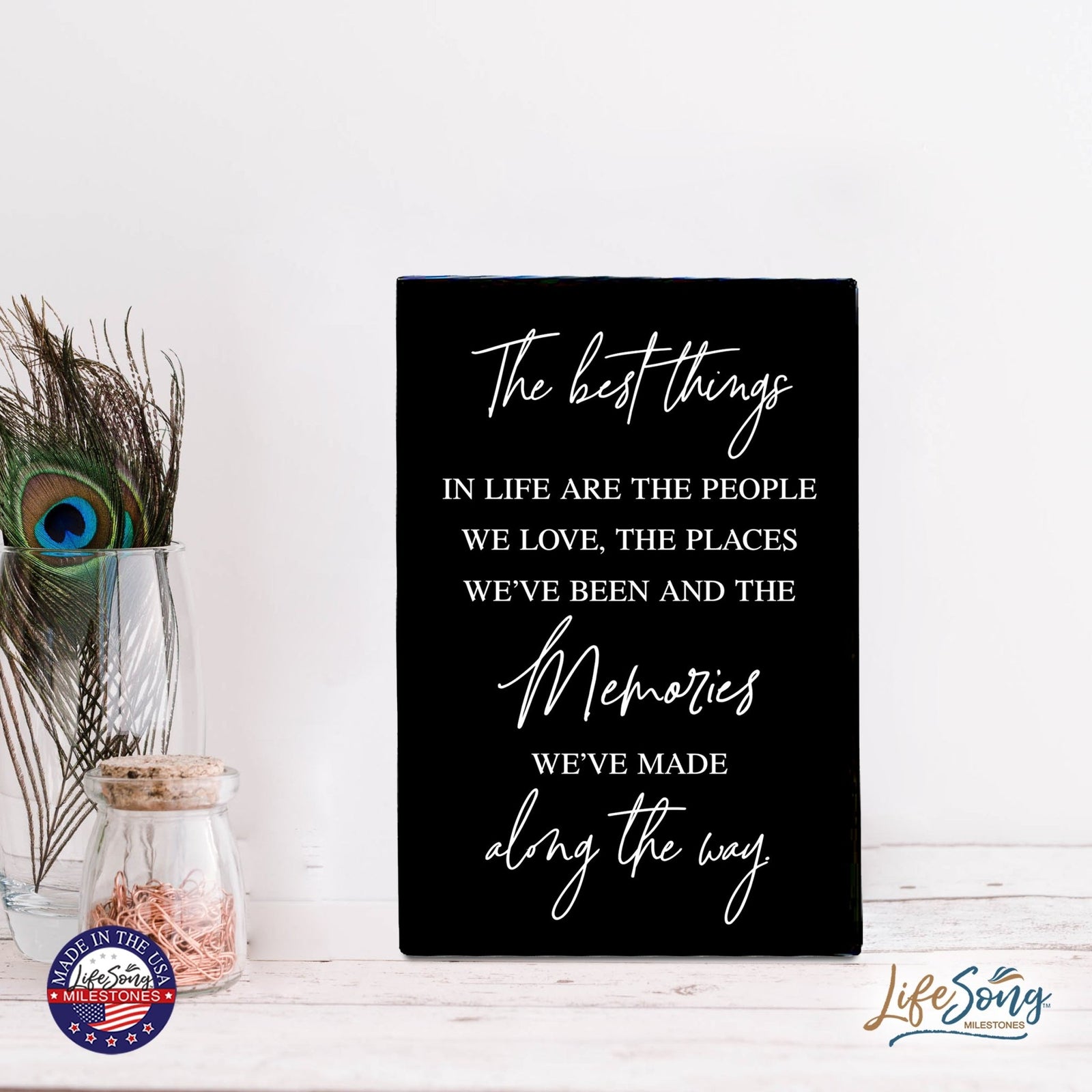 Wood Wall Sign with Inspirational Quote The Best Things In Life Table Top Home Office Desk Decoration 5.5x8in - LifeSong Milestones