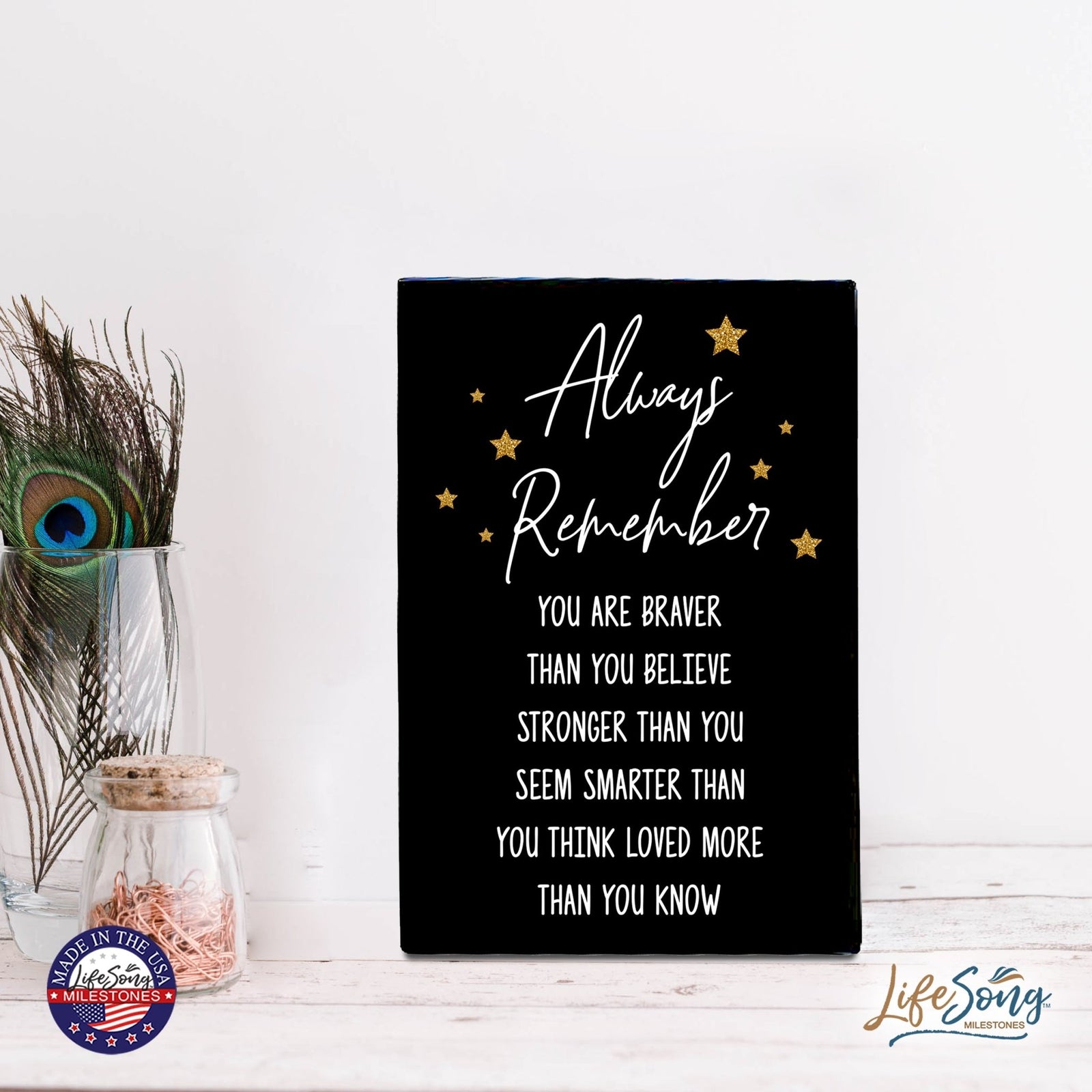 Wood Wall Sign with Inspirational Quotes Always Remember You Are Table Top Home Office Desk Decoration 5.5x8in - LifeSong Milestones