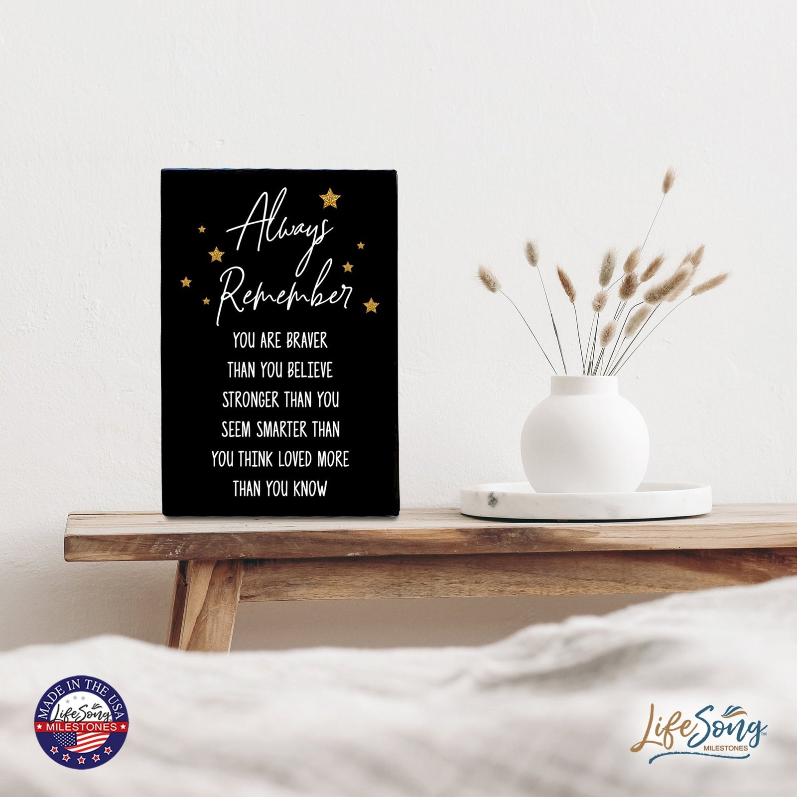 Wood Wall Sign with Inspirational Quotes Always Remember You Are Table Top Home Office Desk Decoration 5.5x8in - LifeSong Milestones