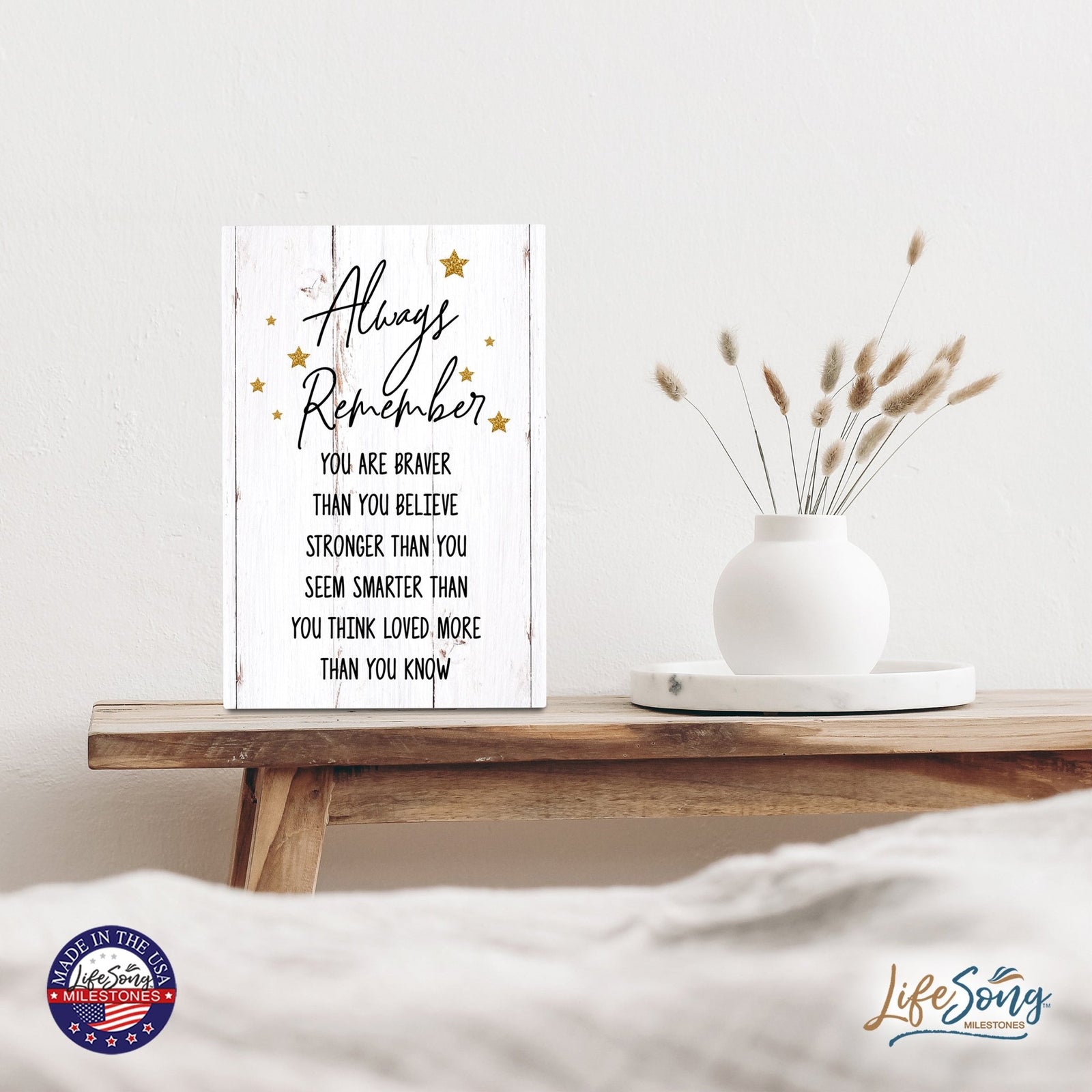 Wood Wall Sign with Inspirational Quotes Always Remember You Are Table Top Home Office Desk Decoration 5.5x8in - LifeSong Milestones