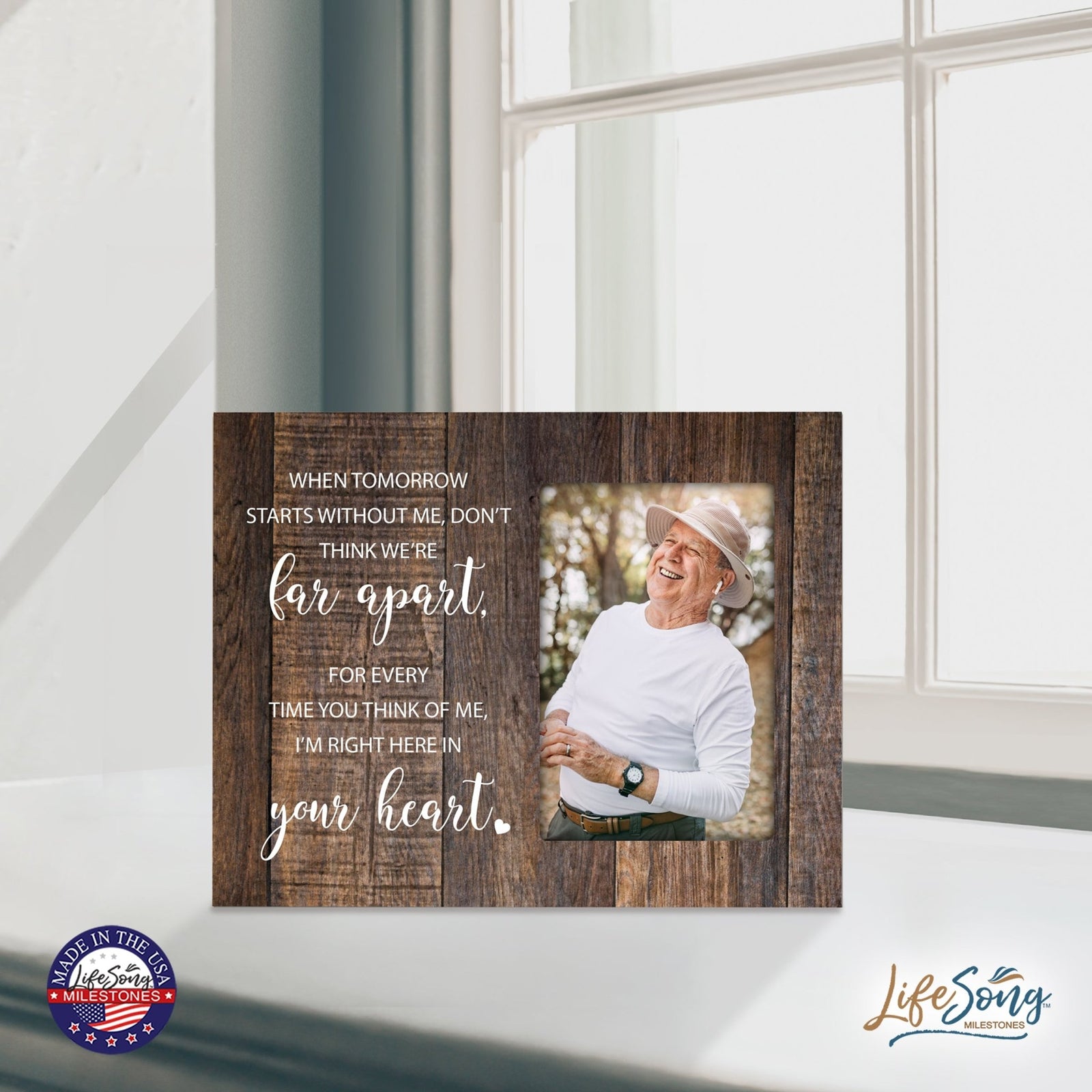 Wooden 8x10 Memorial Picture Frame Holds 4x6 Photo - When Tomorrow Starts - LifeSong Milestones