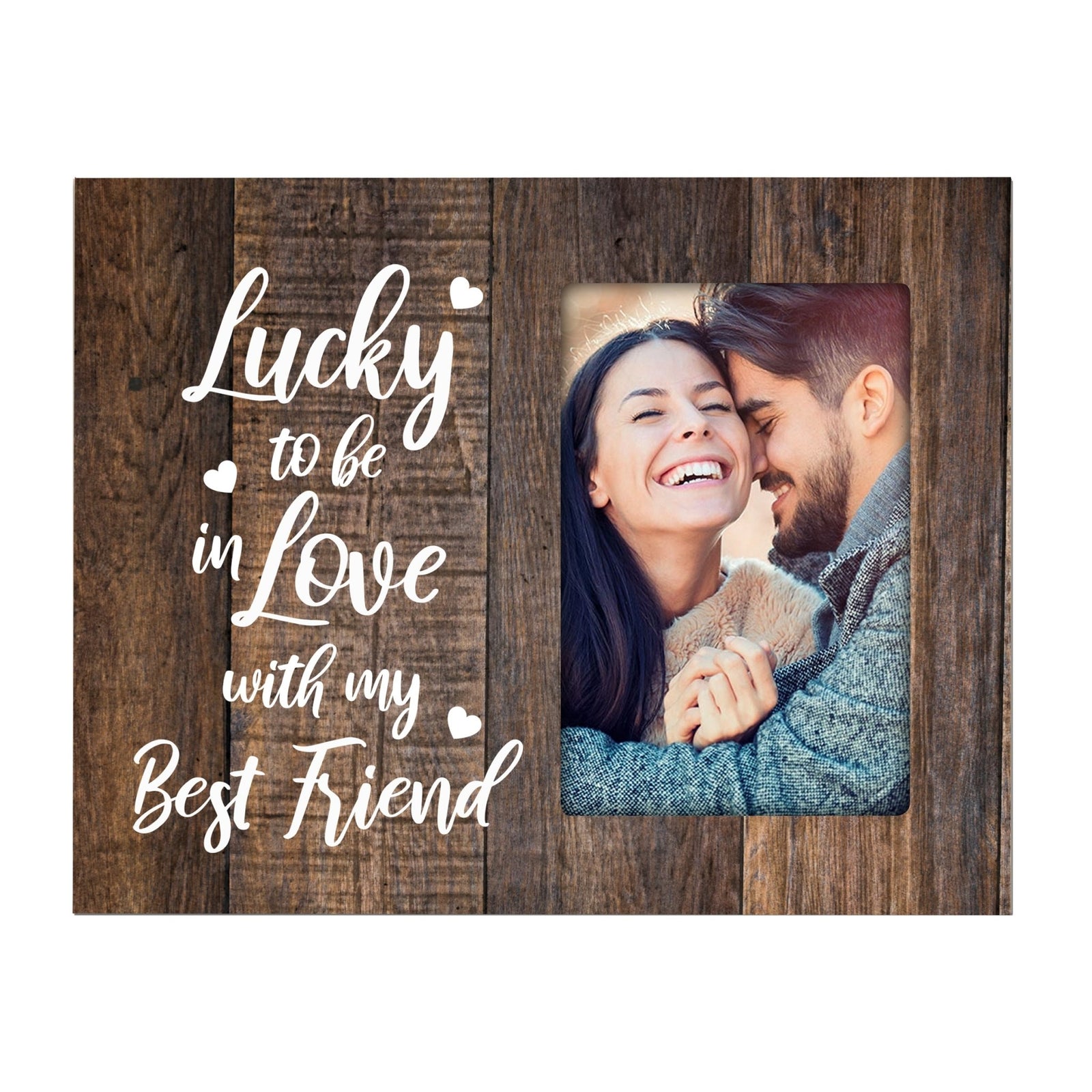 Wooden 8x10 Wedding Picture Frame Holds 4x6 Photo - Lucky To Be In Love - LifeSong Milestones