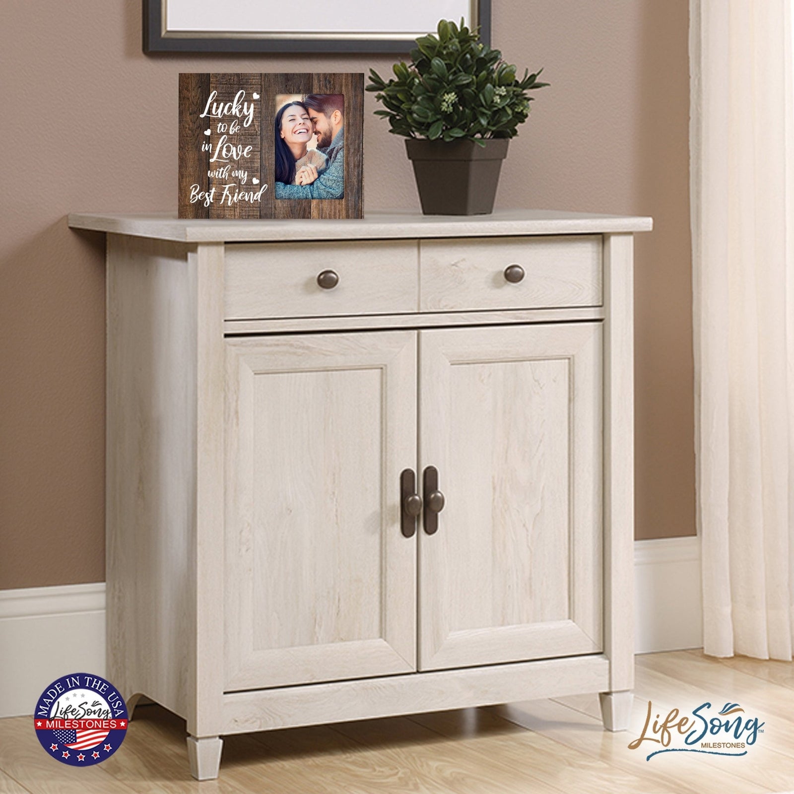 Wooden 8x10 Wedding Picture Frame Holds 4x6 Photo - Lucky To Be In Love - LifeSong Milestones