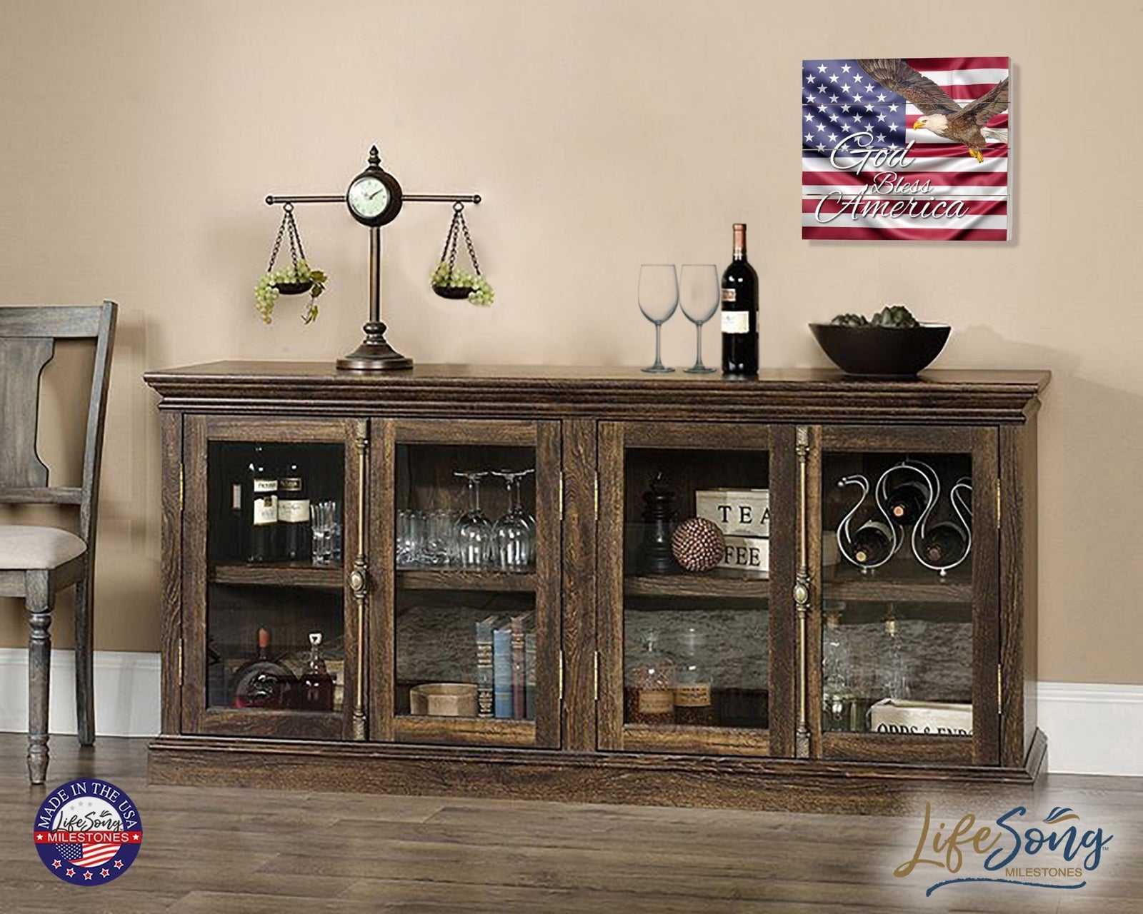 Wooden American Flag Patriotic Veteran Wall Sign Gift - God Bless - LifeSong Milestones