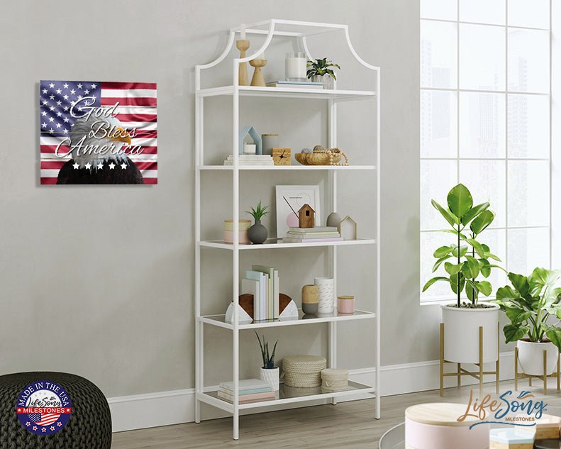 Wooden American Flag Patriotic Veteran Wall Sign Gift - God Bless Stars - LifeSong Milestones
