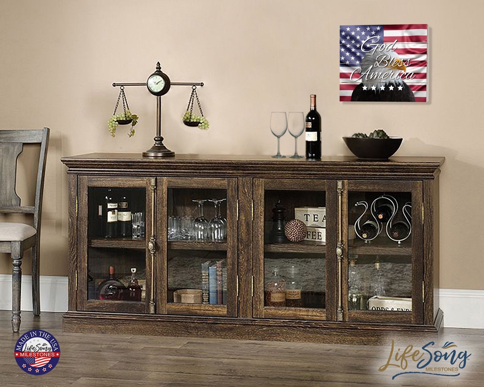 Wooden American Flag Patriotic Veteran Wall Sign Gift - God Bless Stars - LifeSong Milestones
