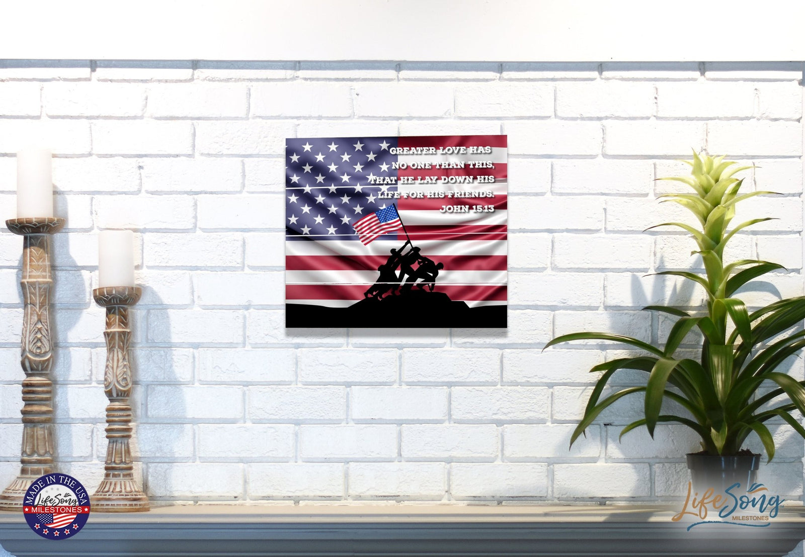 Wooden American Flag Patriotic Veteran Wall Sign Gift - Greater Love - LifeSong Milestones