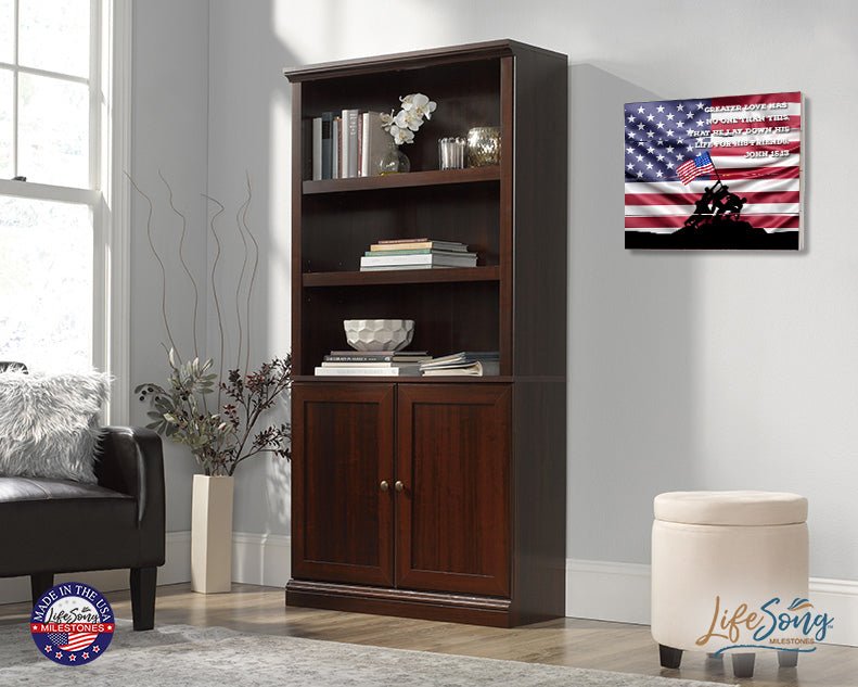 Wooden American Flag Patriotic Veteran Wall Sign Gift - Greater Love - LifeSong Milestones