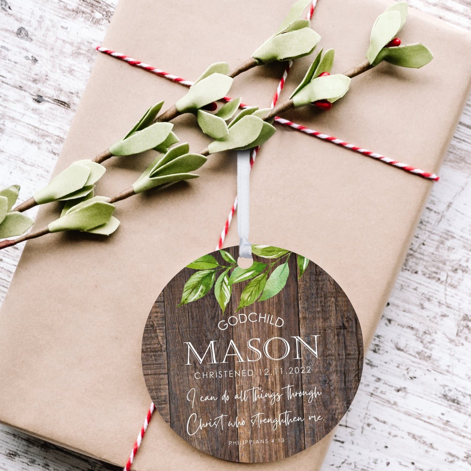 Wooden Baptism Hanging Ornament Gift For Godchild - I Can Do All Things - LifeSong Milestones