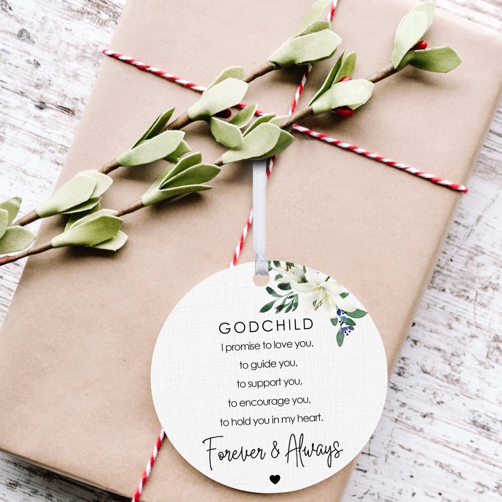 Wooden Baptism Hanging Ornament Gift For Godchild - I Promise To Love You - LifeSong Milestones