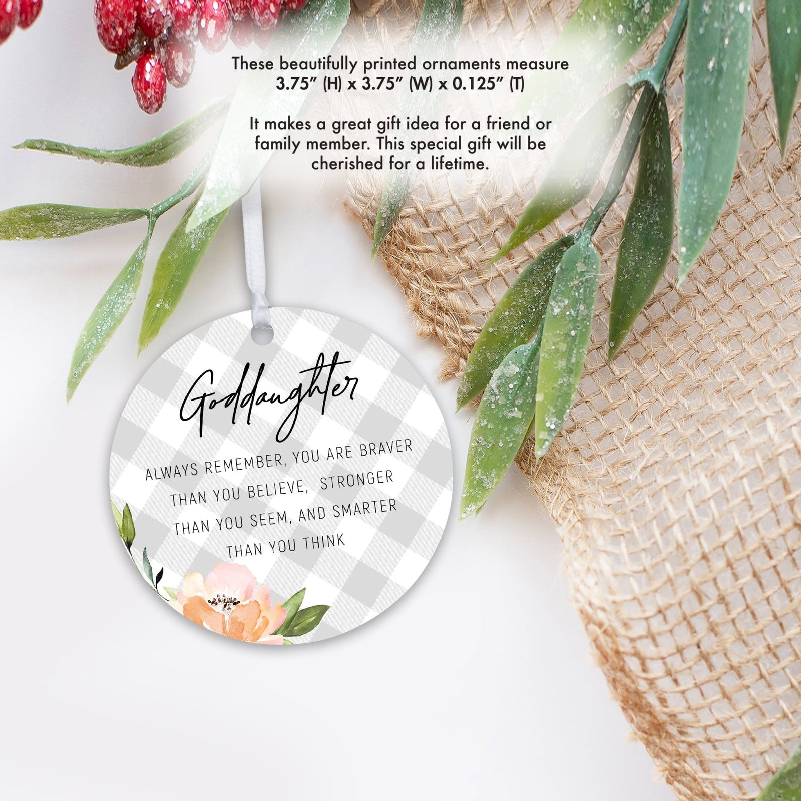 Wooden Baptism Hanging Ornament Gift for Goddaughter - Always Remember You Are Braver - LifeSong Milestones