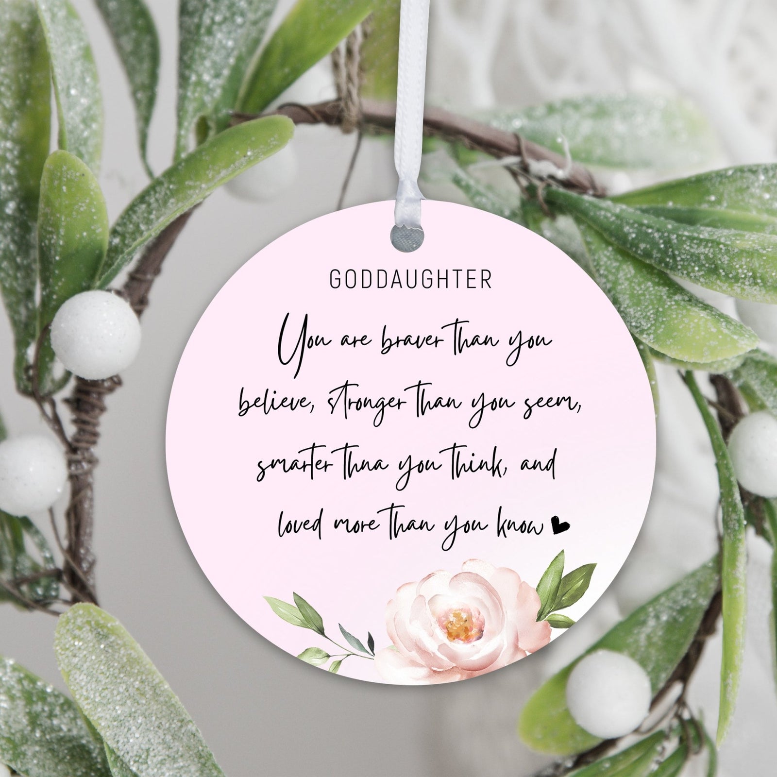 Wooden Baptism Hanging Ornament Gift for Goddaughter - You Are Braver Than You Believe - LifeSong Milestones