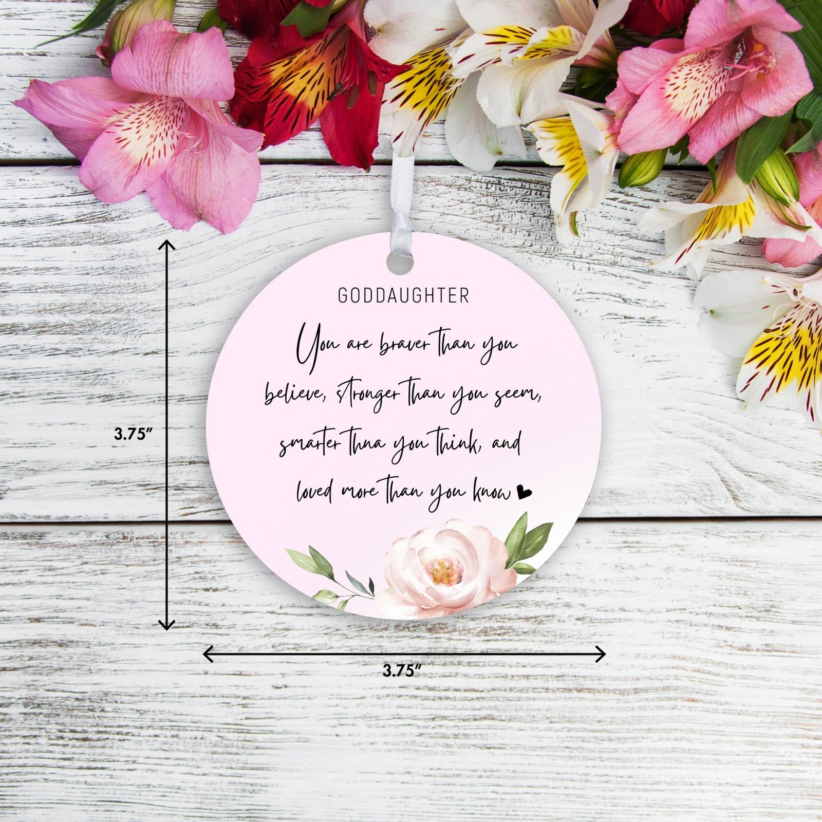Wooden Baptism Hanging Ornament Gift for Goddaughter - You Are Braver Than You Believe - LifeSong Milestones