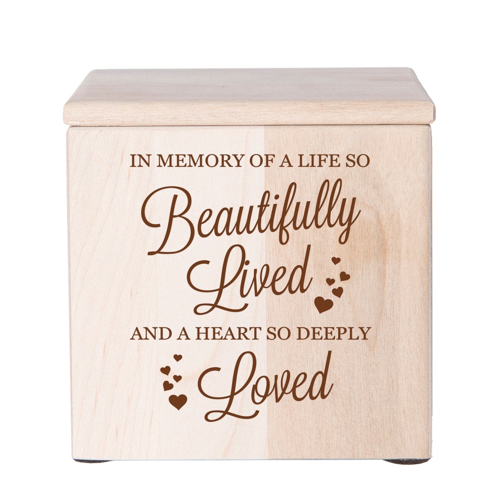 Engraved Tabletop Wooden Urn Box for Cherishing Ashes of Loved Ones
