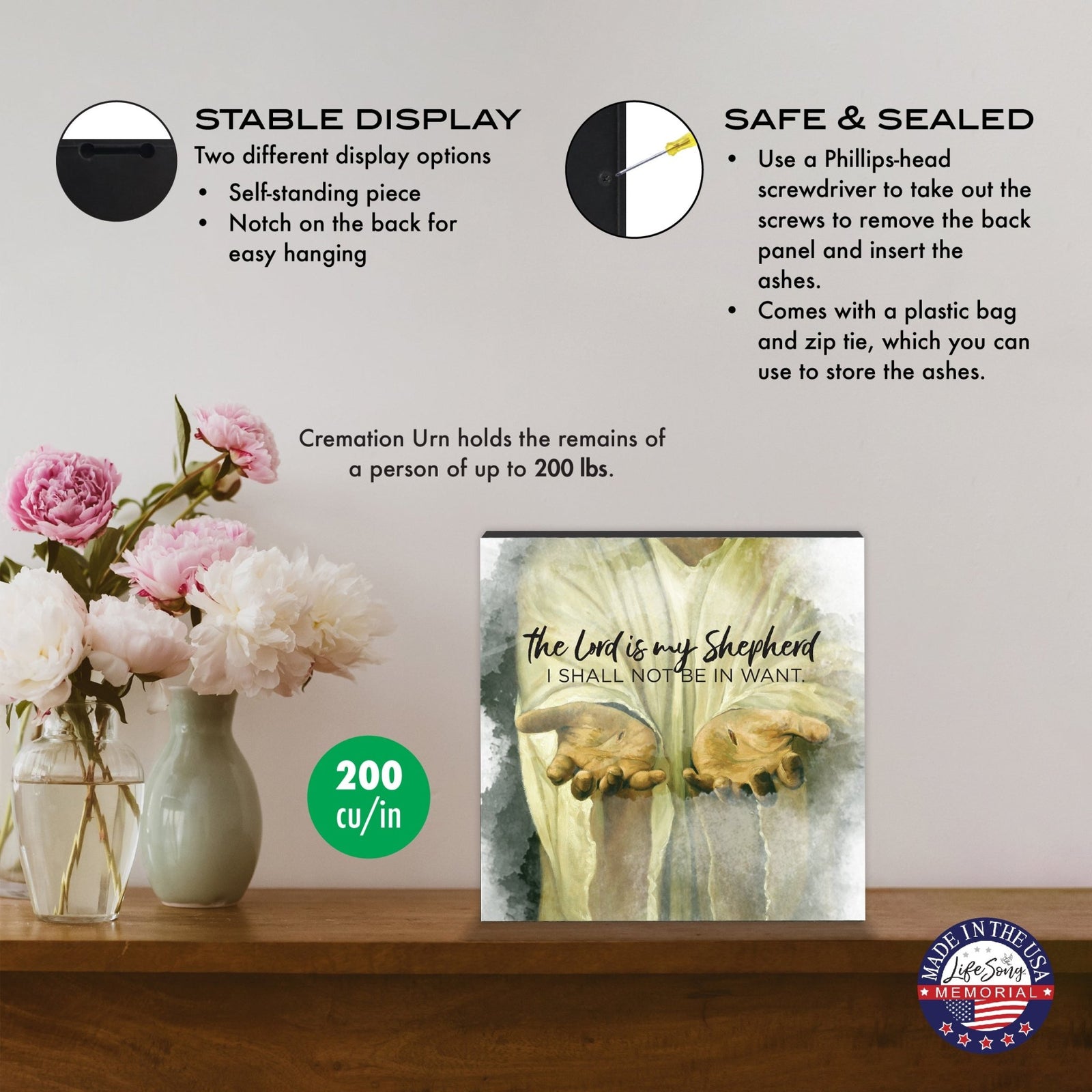Wooden Cremation Urn for Human Ashes – Psalm 23 The Lord Is My Shepherd Keepsake Box - LifeSong Milestones
