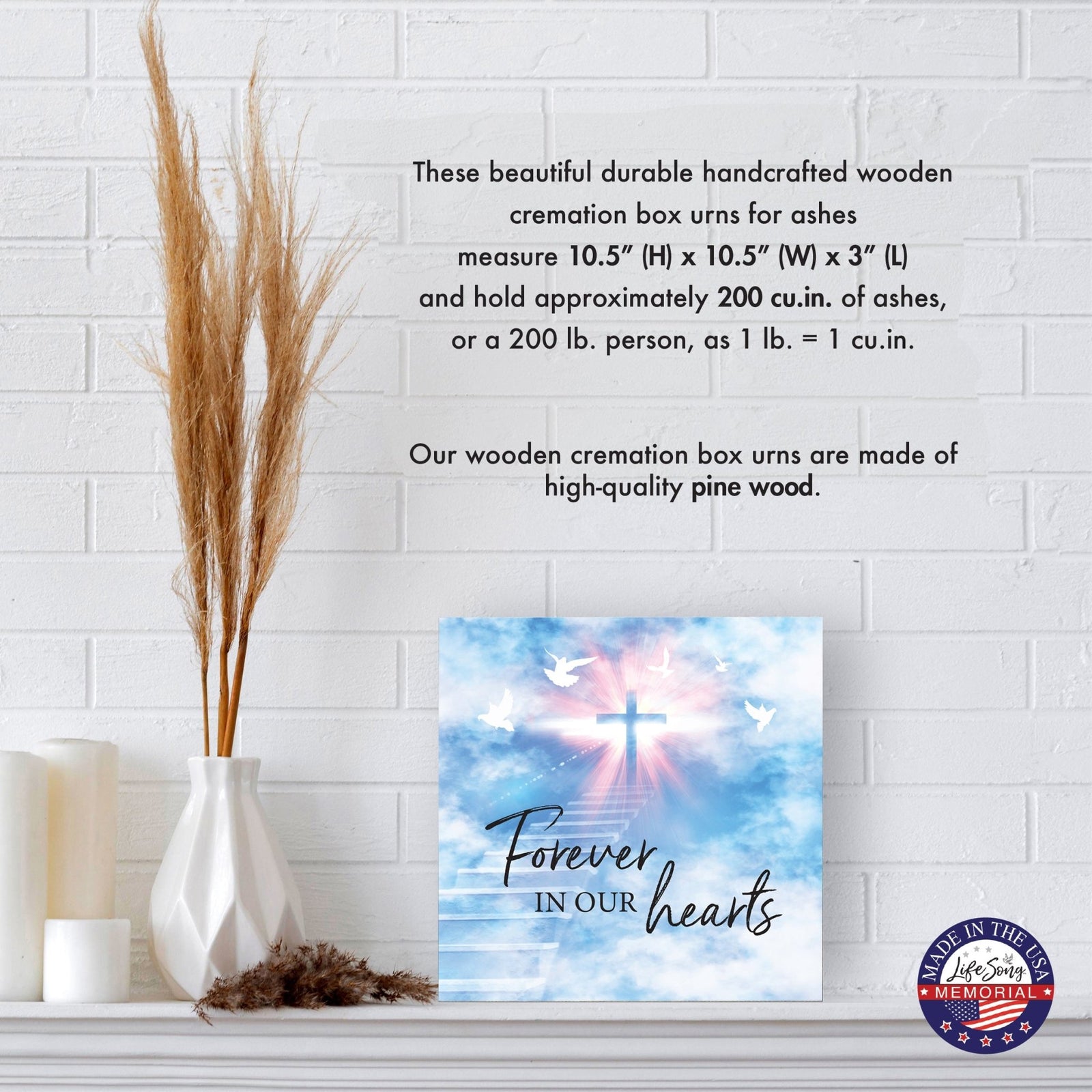 Wooden Cremation Urn – “Forever in Our Hearts” Memorial Keepsake for Human Ashes - LifeSong Milestones