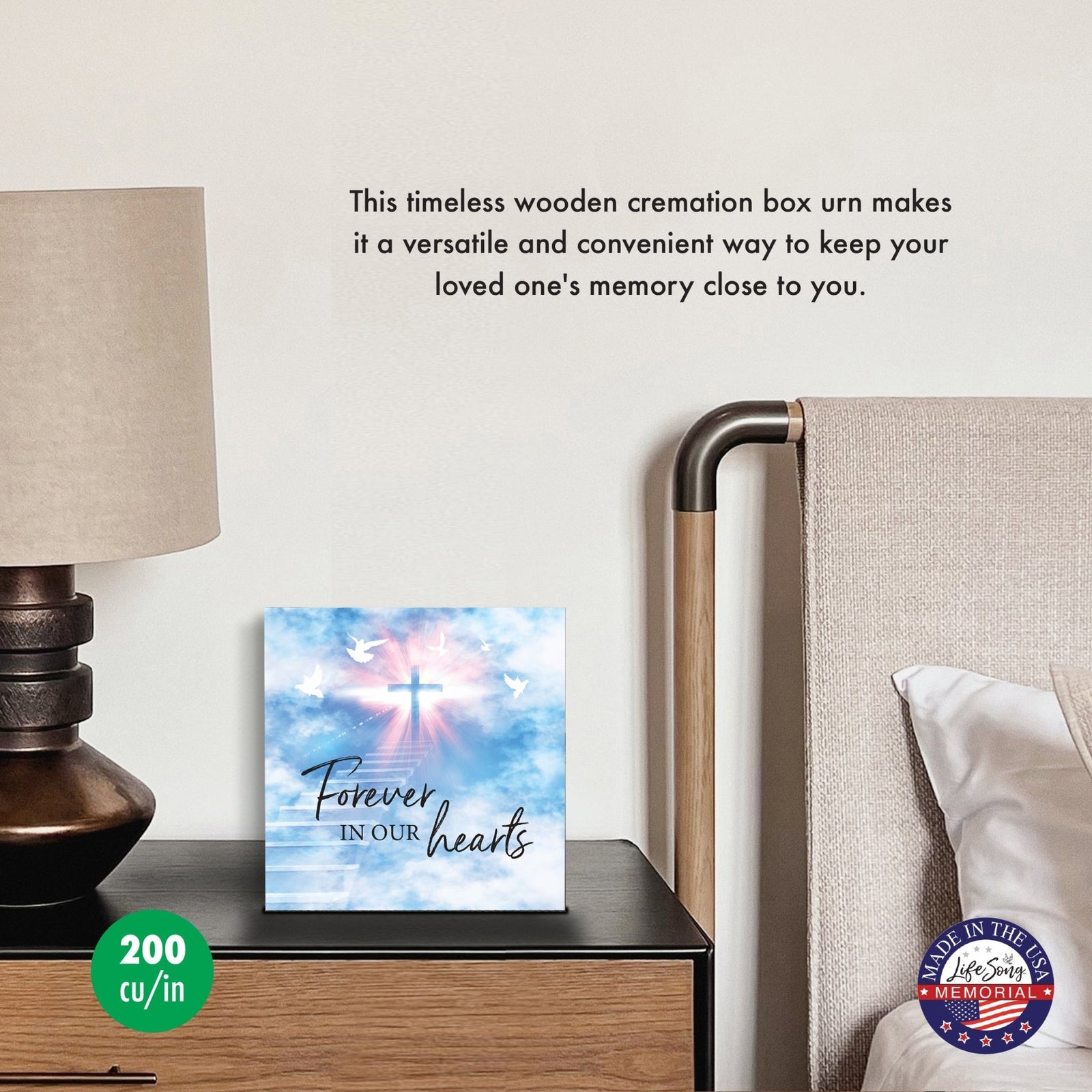 Wooden Cremation Urn – “Forever in Our Hearts” Memorial Keepsake for Human Ashes - LifeSong Milestones