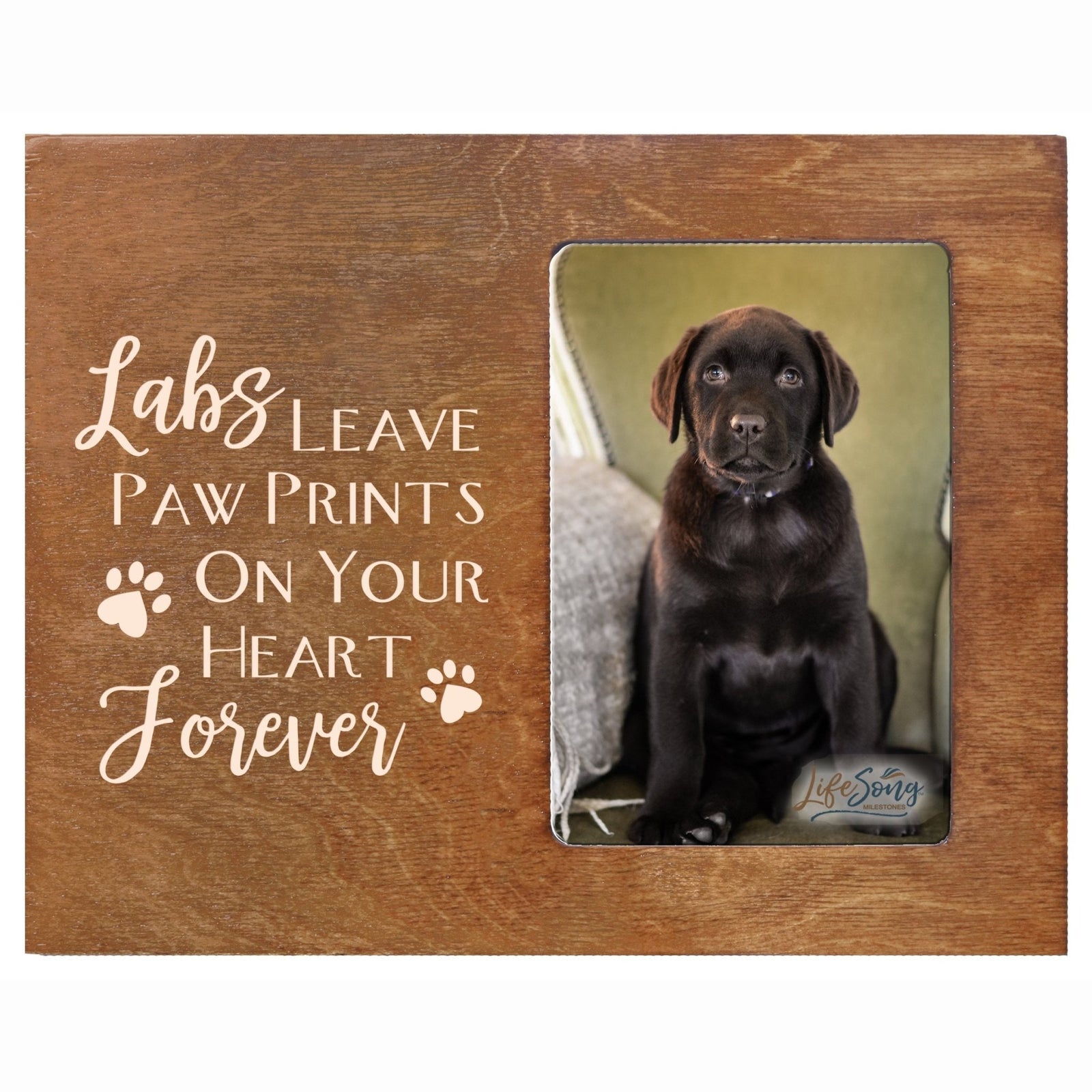 Wooden Inspirational 8x10 Picture Frame for Pet Dogs holds 4x6 photo Labs Leave Paw Prints - LifeSong Milestones