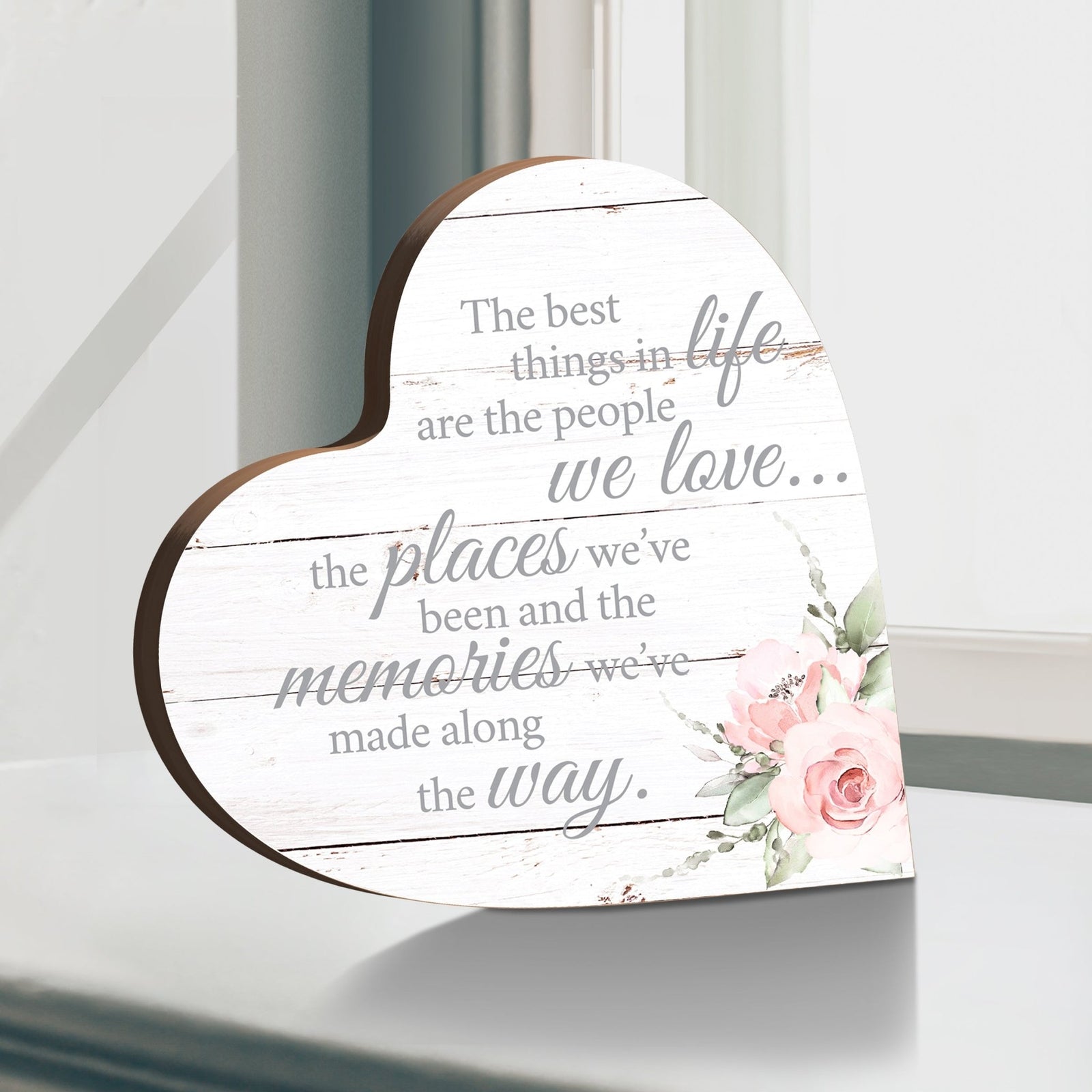 Wooden Inspirational Heart Block Sign for Home Decorations - LifeSong Milestones
