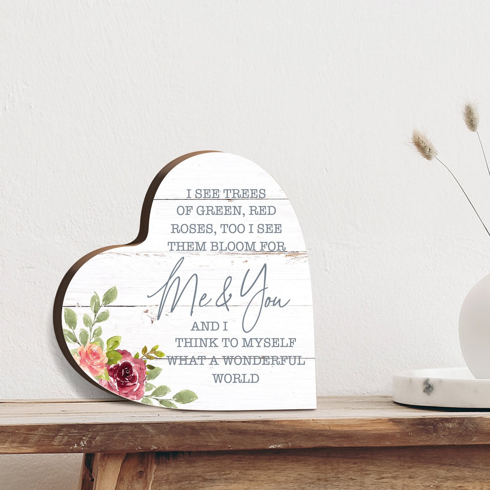 Wooden Inspirational Heart Block Sign for Home Decorations - LifeSong Milestones