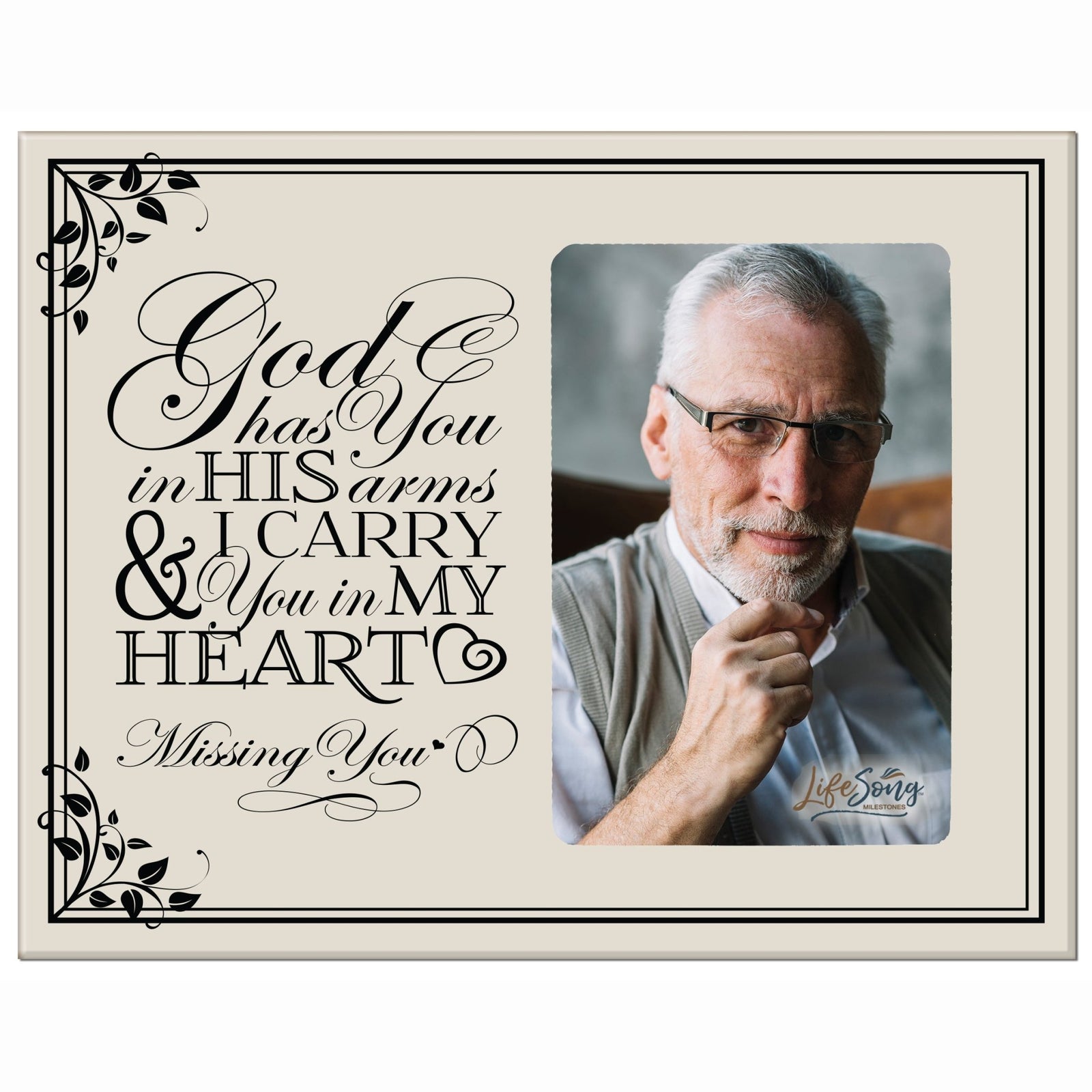 Wooden Memorial 8x10 Picture Frame holds 4x6 photo God Has You - LifeSong Milestones