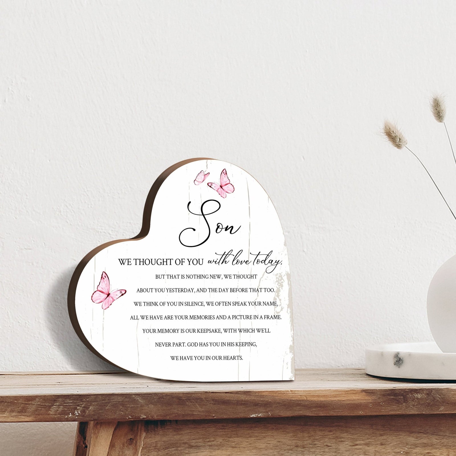 Wooden Memorial Heart Block Sign for Loss of Loved One - LifeSong Milestones