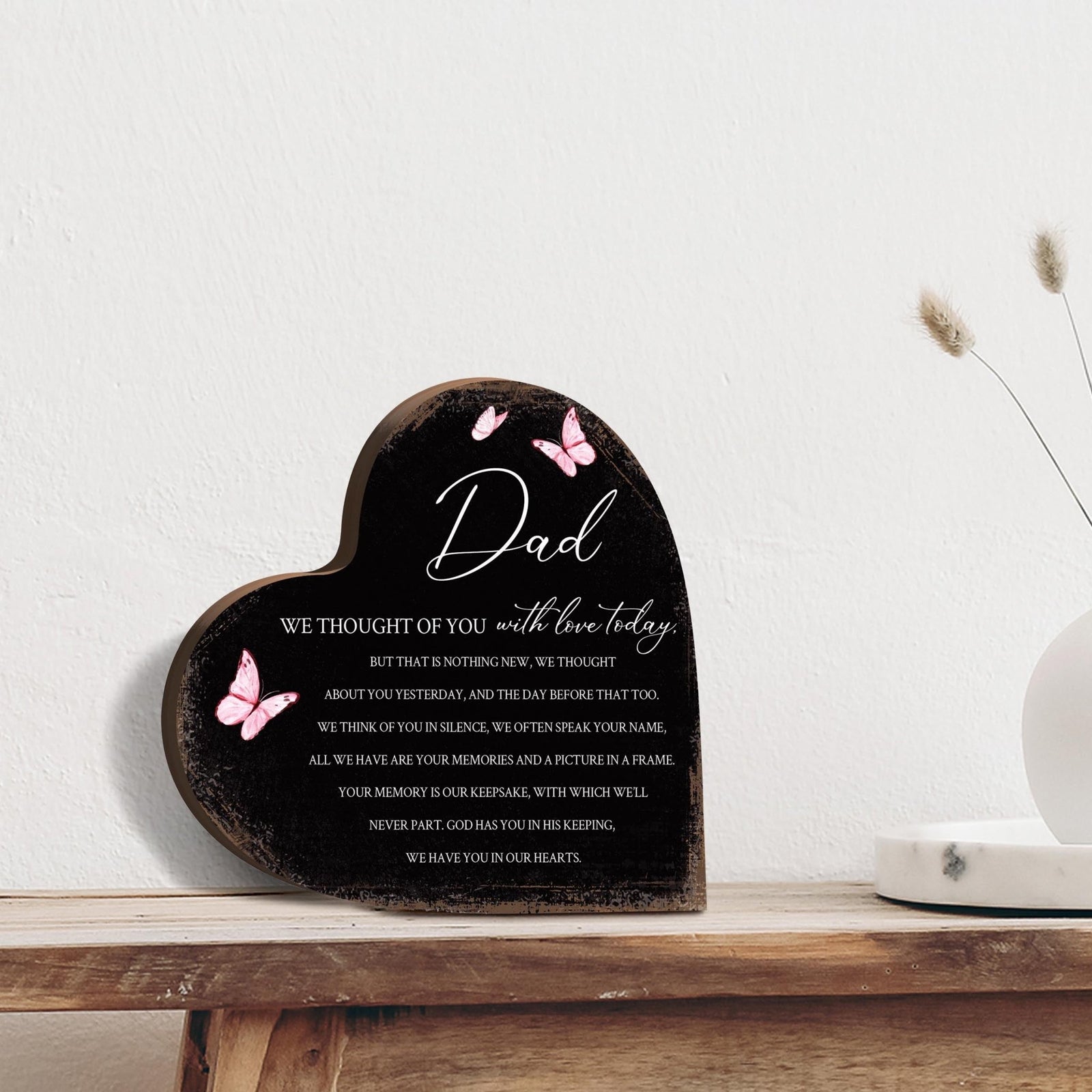 Wooden Memorial Heart Block Sign for Loss of Loved One - We Thought Of You - LifeSong Milestones