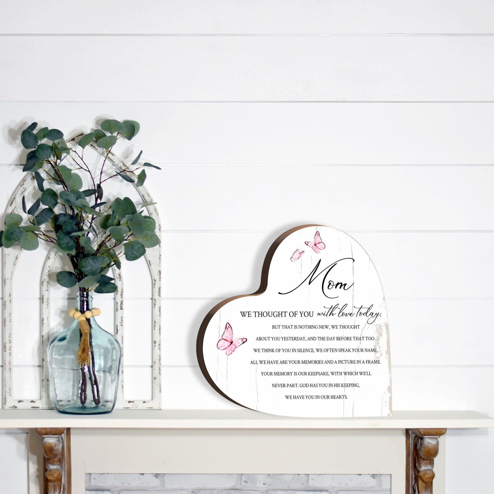 Wooden Memorial Heart Block Sign for Loss of Loved One - We Thought Of You - LifeSong Milestones