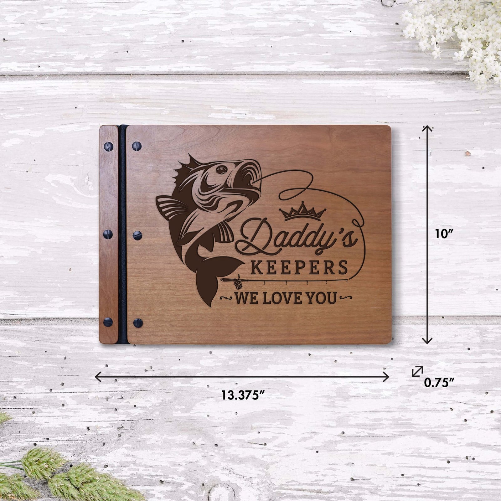 Wooden Memorial Large Guestbook with Fisherman Verse for Funeral Service - Daddy's Keepers - LifeSong Milestones