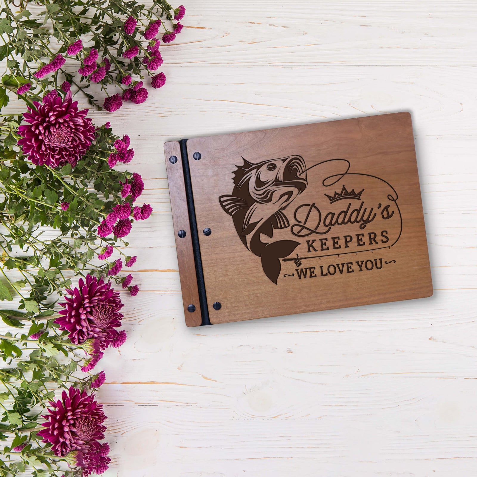 Wooden Memorial Large Guestbook with Fisherman Verse for Funeral Service - Daddy's Keepers - LifeSong Milestones