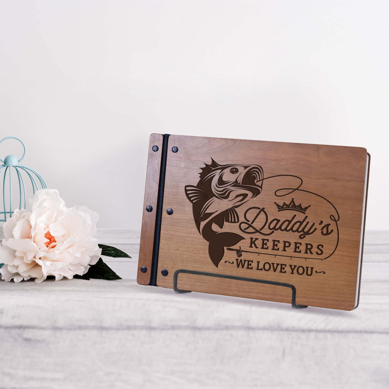 Wooden Memorial Large Guestbook with Fisherman Verse for Funeral Service - Daddy's Keepers - LifeSong Milestones