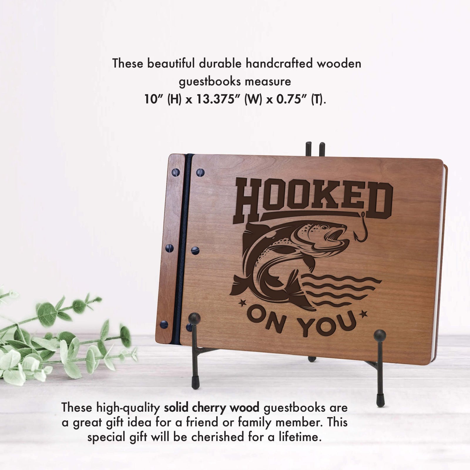 Wooden Memorial Large Guestbook with Fisherman Verse for Funeral Service - Hooked On You - LifeSong Milestones