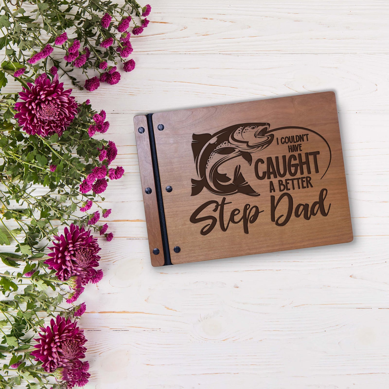 Wooden Memorial Large Guestbook with Fisherman Verse for Funeral Service - Step Dad - LifeSong Milestones