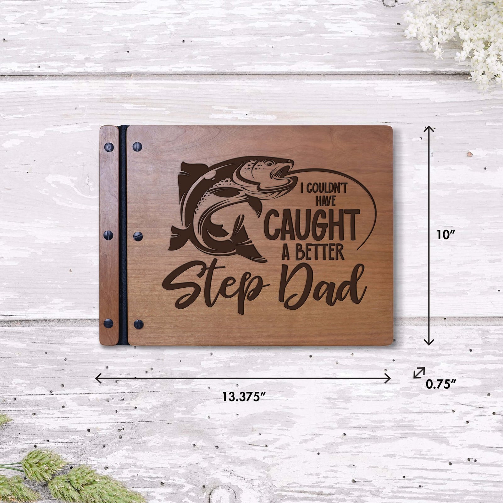 Wooden Memorial Large Guestbook with Fisherman Verse for Funeral Service - Step Dad - LifeSong Milestones