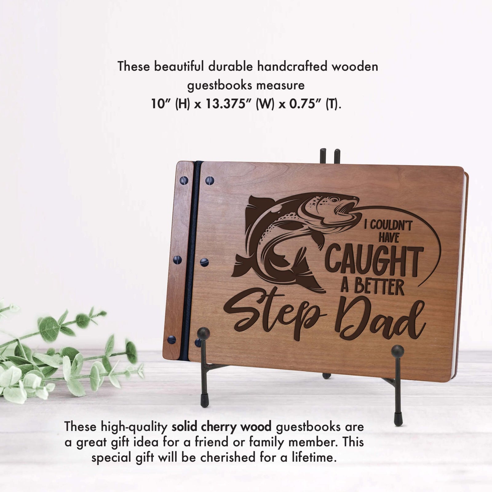 Wooden Memorial Large Guestbook with Fisherman Verse for Funeral Service - Step Dad - LifeSong Milestones