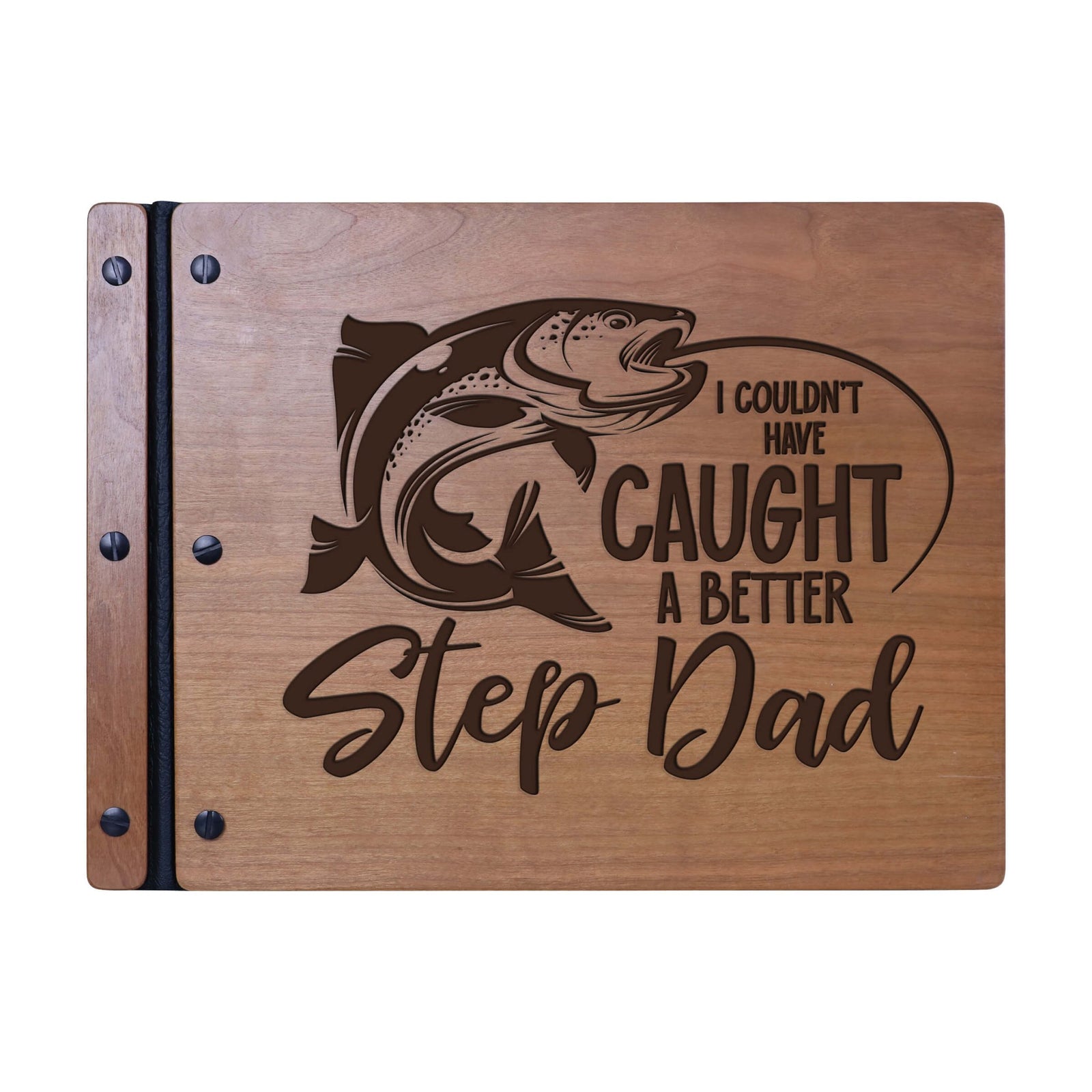 Wooden Memorial Large Guestbook with Fisherman Verse for Funeral Service - Step Dad - LifeSong Milestones