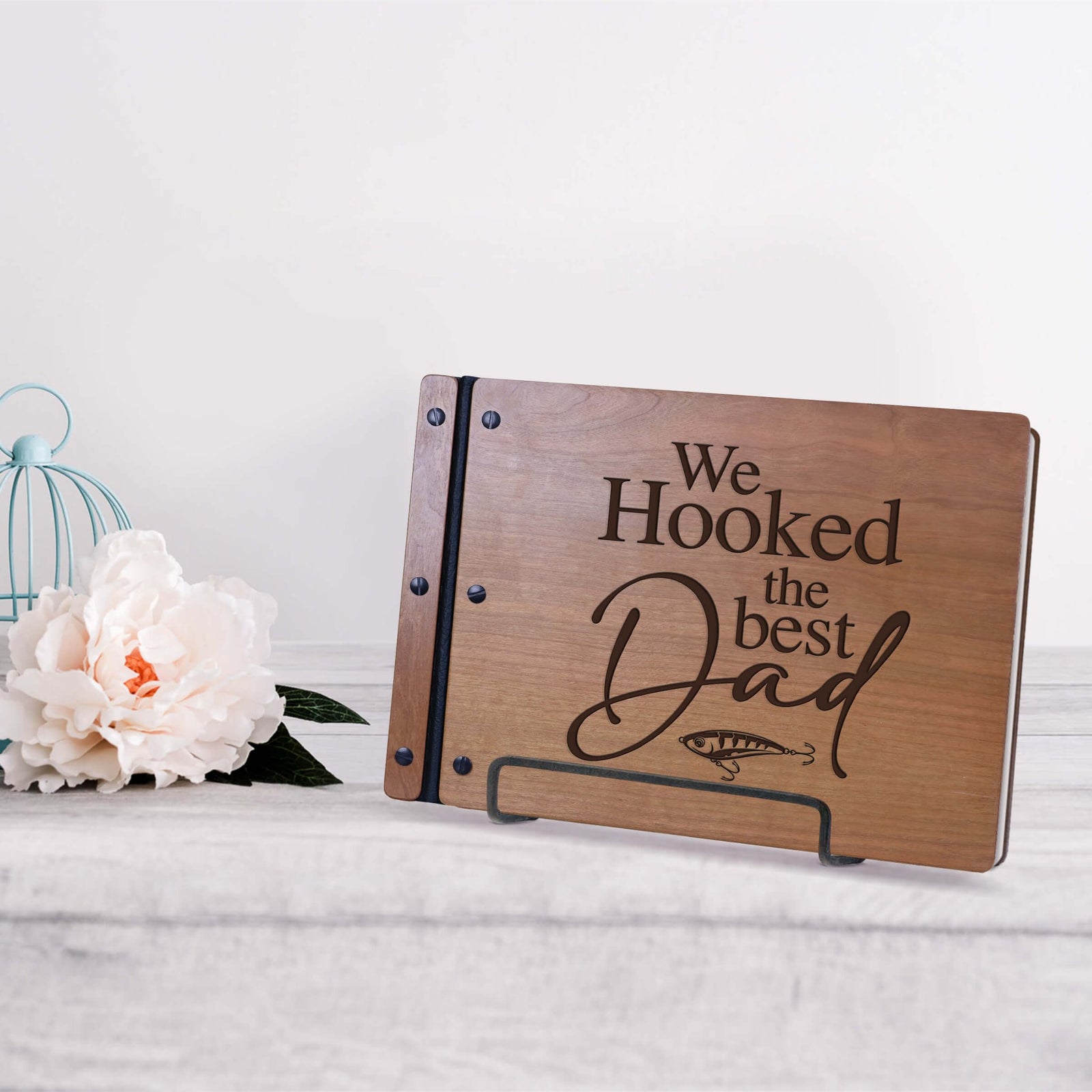 Wooden Memorial Large Guestbook with Fisherman Verse for Funeral Service - The BEST Dad - LifeSong Milestones