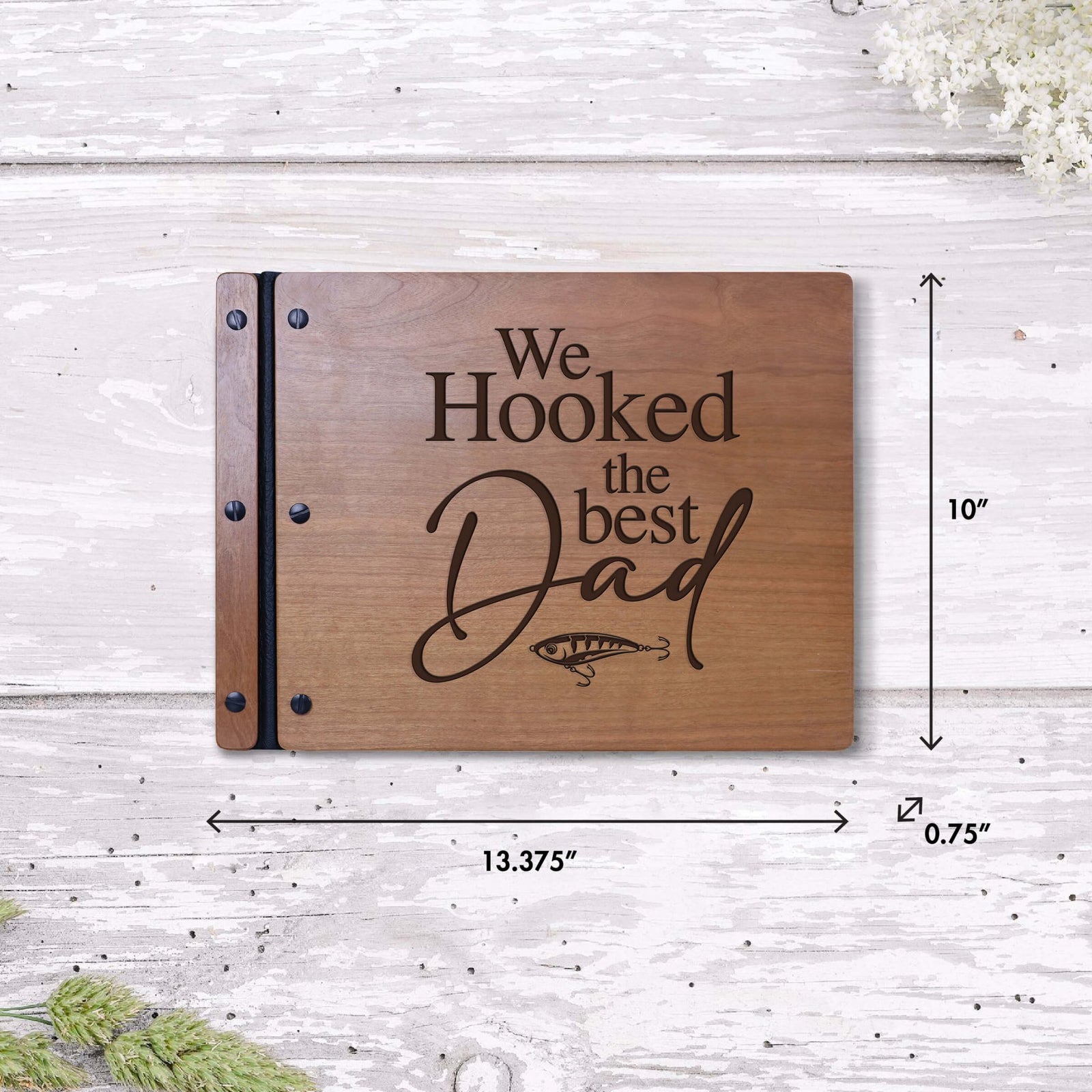 Wooden Memorial Large Guestbook with Fisherman Verse for Funeral Service - The BEST Dad - LifeSong Milestones