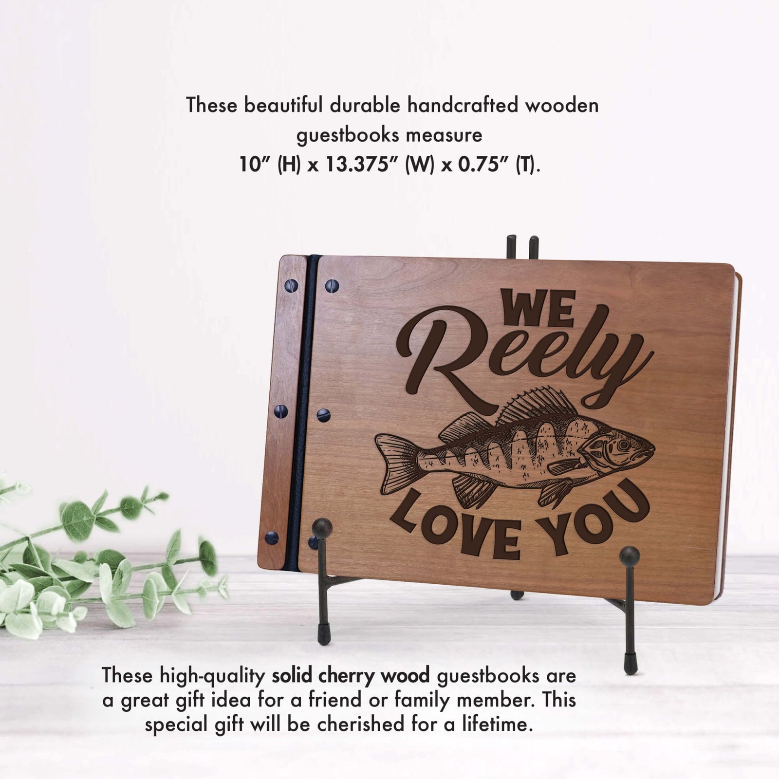 Wooden Memorial Large Guestbook with Fisherman Verse for Funeral Service - We Reely Love You - LifeSong Milestones
