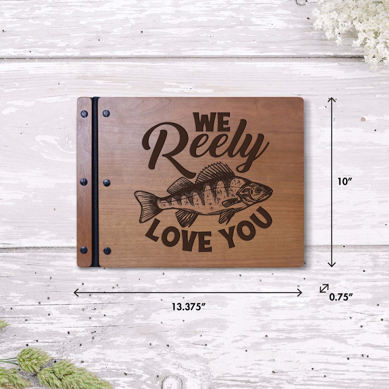 Wooden Memorial Large Guestbook with Fisherman Verse for Funeral Service - We Reely Love You - LifeSong Milestones