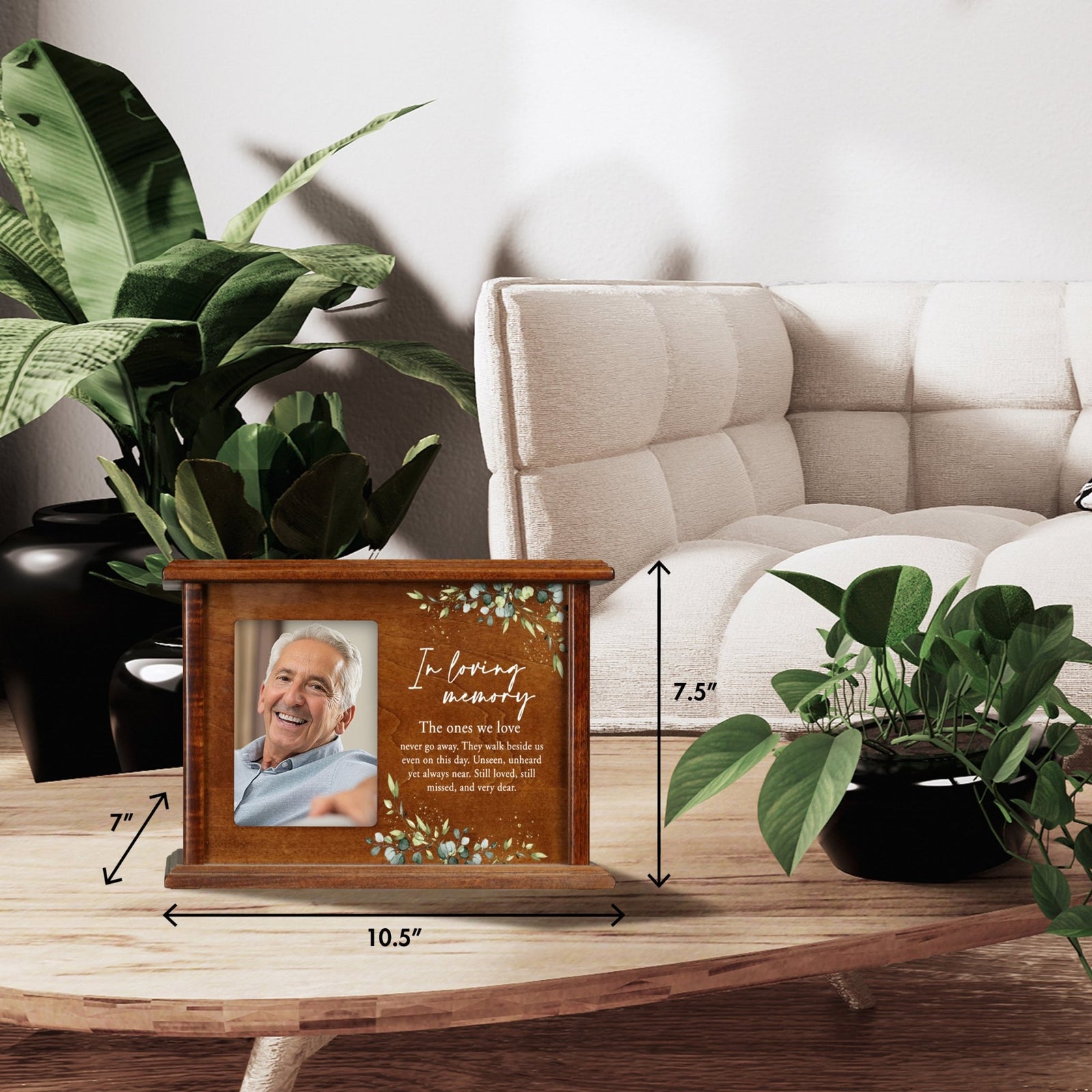 Wooden Memorial Photo Cremation Urn Box for Human Ashes - LifeSong Milestones