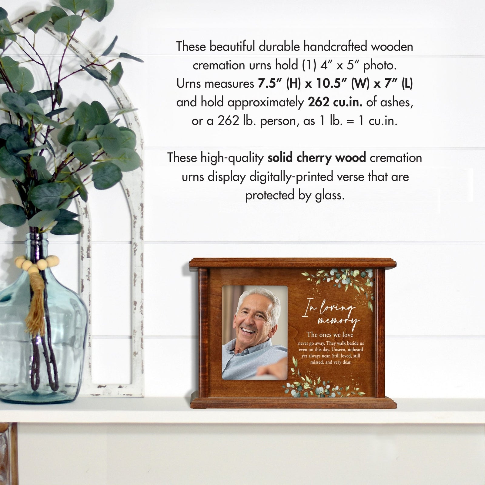 Wooden Memorial Photo Cremation Urn Box for Human Ashes - LifeSong Milestones