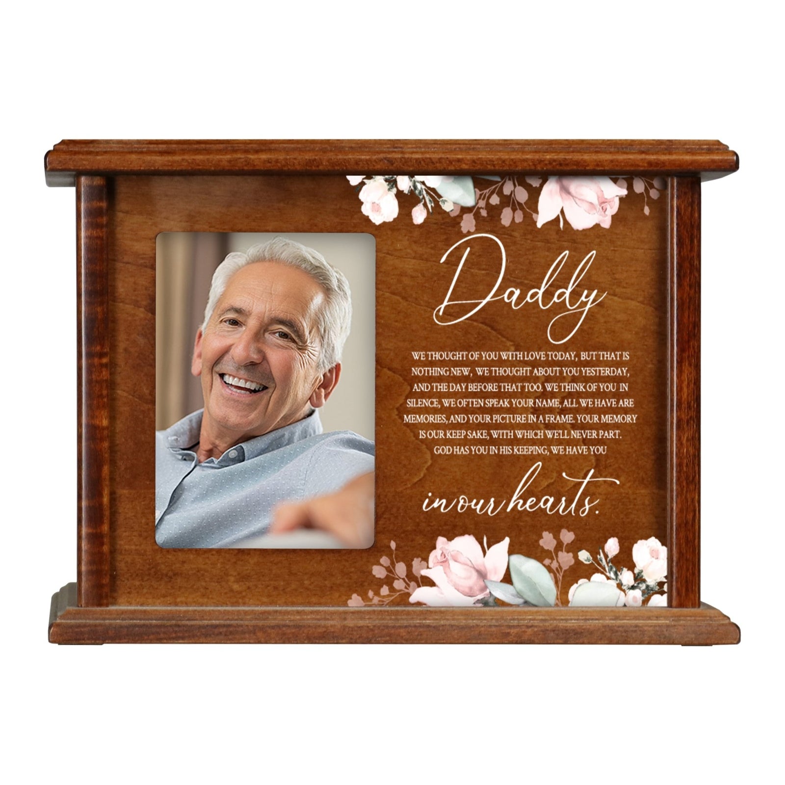 Wooden Memorial Photo Cremation Urn Box for Human Ashes - LifeSong Milestones